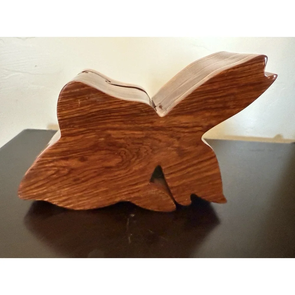 Fish- Wooden Puzzle Box Decorative Jewelry Trinket Box Handmade Vtg‎ Red Velvet